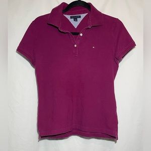 Y2K - Tommy Hilfiger ladies pique polo shirt - magenta/cranberry color sz medium